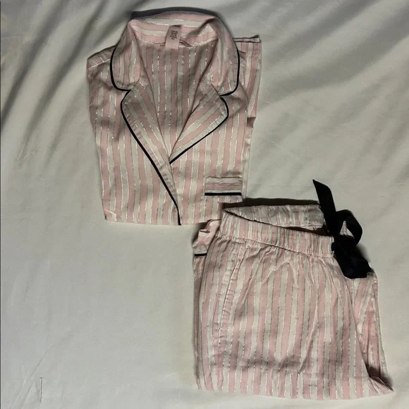 Victoria's Secret Pink and White Striped Pajama Set with Silver - Picture 7 of 12